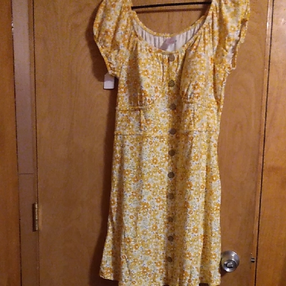 Yellow Floral Dress with Button-Down Front